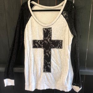 Maurices cross sweatshirt with lace arms